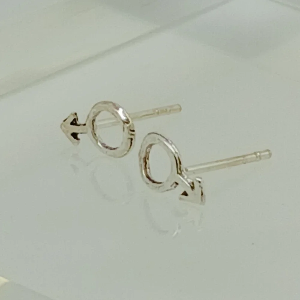 925 Sterling Silver Mars Male Symbol‎ Stud Earring Vintage 1990s Mens Jewelry